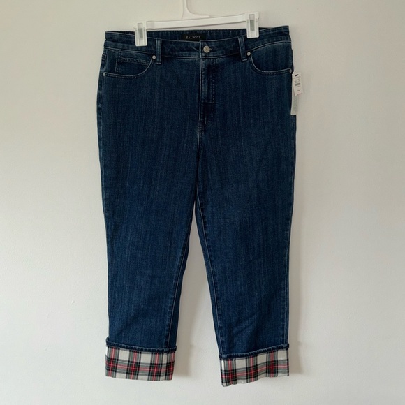 NWT Talbots Straight Leg Jean With Red Plaid Cuff Size 14 Petite - Picture 4 of 11